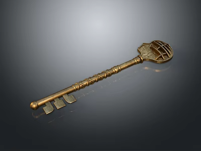 Vintage Golden Key With Intricate Design Ornate Handle And Antique Craftsmanship 3d model