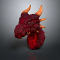 Artistic Red Dragon Head Sculpture Featuring Orange Horns Green Eyes And Spikes