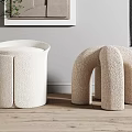 Modern Ivory Sofa Stools With Textured Circular And Arched Designs For Living Room