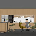 Modern Break Room Interior With Wooden Cabinets Green Plant Wall And Bar Counter