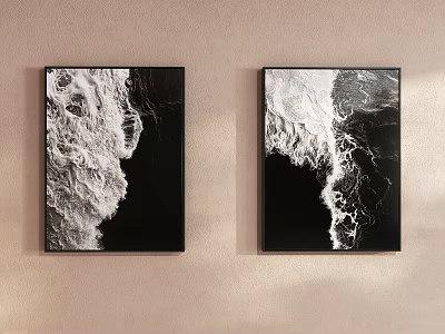 Modern Wave Landscape Painting Decorative Painting Black and White Simple Solid Color Minimalist 3d model