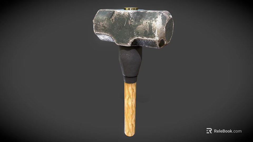 Sturdy War Hammer Weapon With Metal Head Wooden Handle And Vintage Design 3d model 