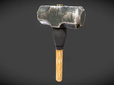 Sturdy War Hammer Weapon With Metal Head Wooden Handle And Vintage Design 3d model
