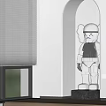 Modern Decorative Ornament Set With White Cartoon Humanoid Figure On Grey Base