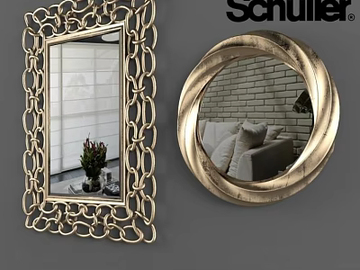 Schuller Gold Frame Rectangular And Round Decorative Mirrors With Intricate Chain Design 3d model