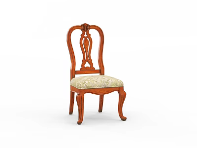 Traditional Wooden Single Chair With Carved Backrest And Floral Upholstered Seat 3d model