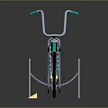Vintage Green Bicycle With Black Seat Spoked Wheels Parked With Chain Yellow Sign And Dark Background Reflection