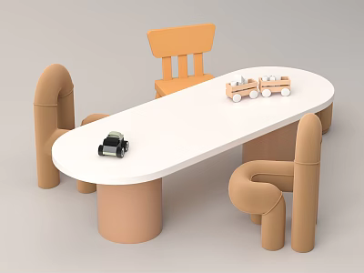 Kids Table With Toys And Cartoon Shaped Chairs 3d model