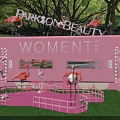 Pink Commercial Street Mobile Store with Parlsonbeauty Women Theme Flamingo Decorations and Green Grass Surroundings