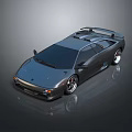 Dark Modern Sports Car With Sleek Design Rear Spoiler And Silver Alloy Wheels