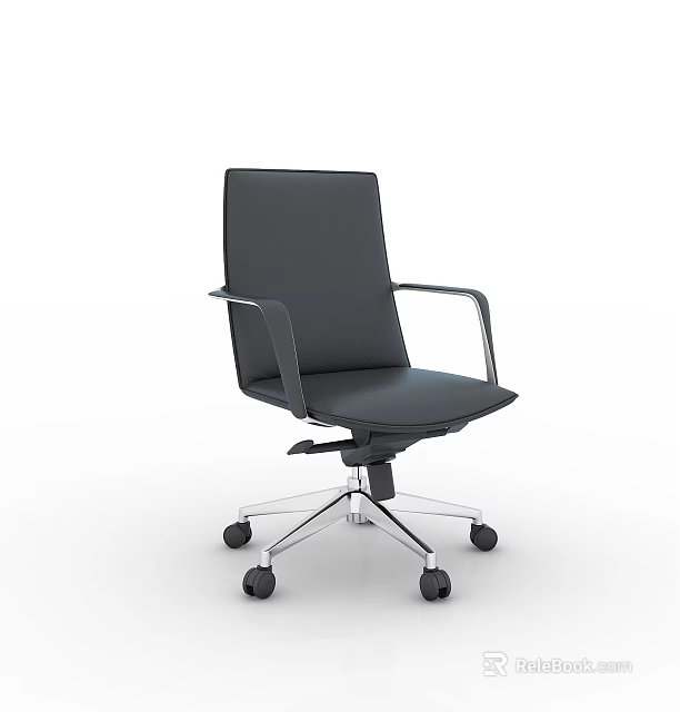 Modern Conference Room Interior With Black Leather Office Chair Featuring Metal Frame And Wheels 3d model 