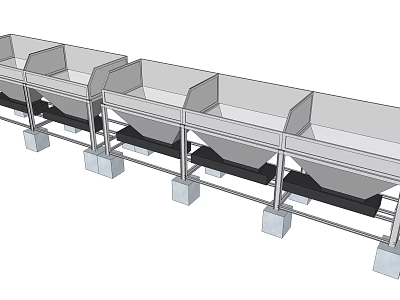 Industrial Equipment With Parallel Metal Hoppers And Concrete Support Structures For Conveyor System 3d model