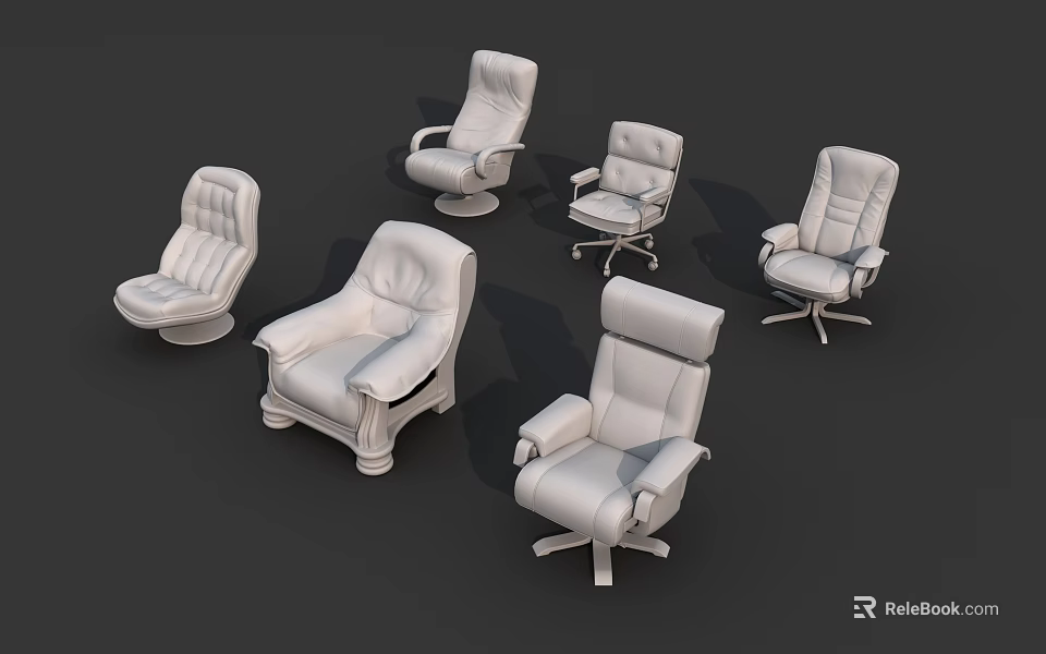 White Single Sofa With Various Modern Leather Designs And Comfortable Seats 3d model