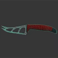 Sharp Weapon Featuring Red Handle And Metal Hollow Blade On Gray Background With Reflection