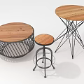 Modern Round Wooden Furniture Pieces With Unique Metal Base Designs For Tables And Stool
