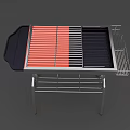 Portable Outdoor Grill With Silver Metal Body Red Indicator Lights And Lower Rack