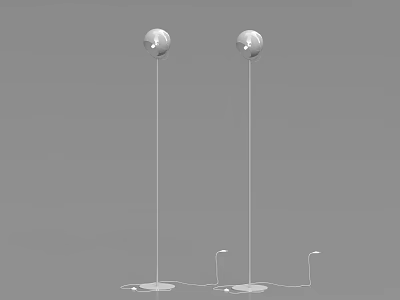 Two White Floor Lamps With Spherical Shades Base And Power Cords On Grey Background 3d model