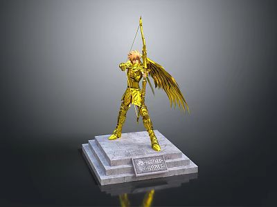 Golden Armored Figure With Wings Holding Bow On Stone Pedestal Saint Seiya 3d model