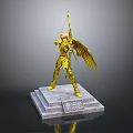 Golden Armored Figure With Wings Holding Bow On Stone Pedestal Saint Seiya