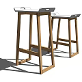 Two Modern Wooden Bar Stools With White Seats And Tall Leg Design