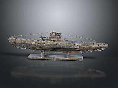 Vintage Metal Watercraft Model Displayed On Stand With Detailed Structure And Design 3d model