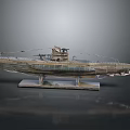 Vintage Metal Watercraft Model Displayed On Stand With Detailed Structure And Design