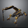 Orange Robotic Construction Equipment Featuring Multi Legged Design And Articulated Arm 3d model