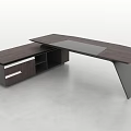Modern Office Desk With Dark Brown Wooden Tabletop Metal Frame Sleek Design And Storage Drawers