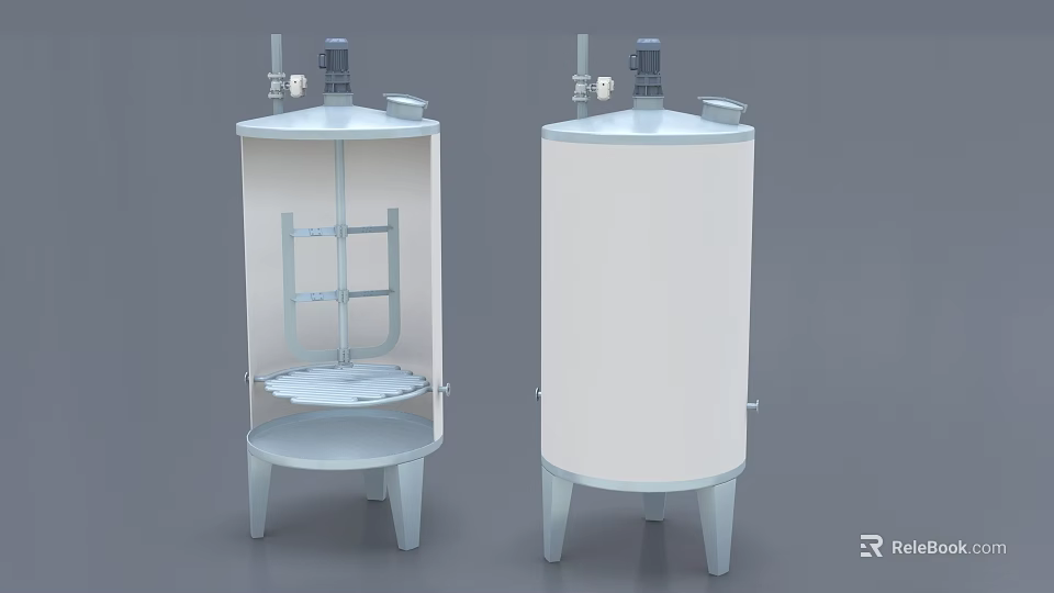 Industrial Equipment Cylindrical Storage Tanks With Stands And Top Valves 3d model 