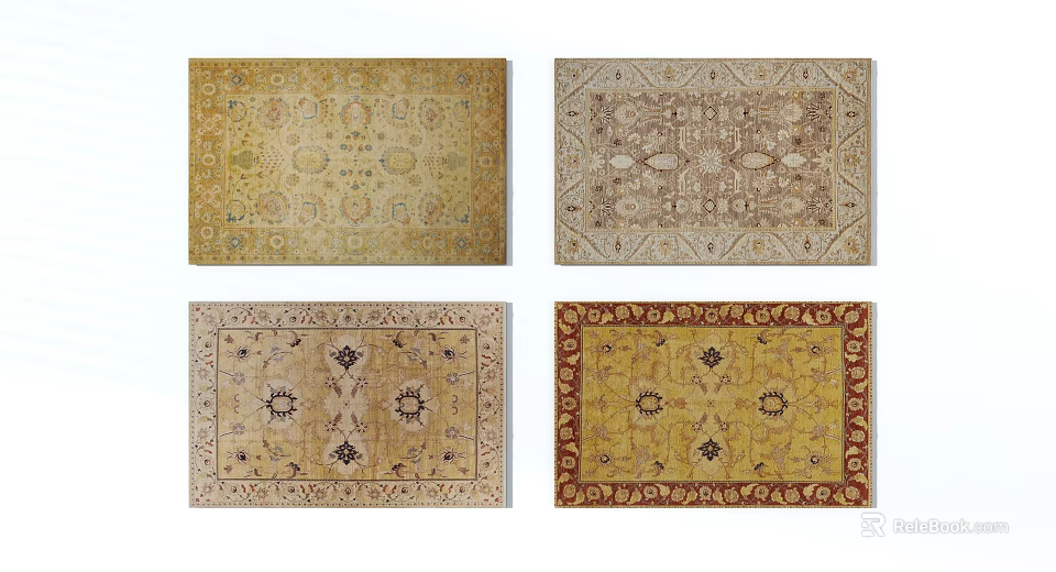 Traditional Square Rugs With Intricate Patterns And Various Warm Colors 3d model