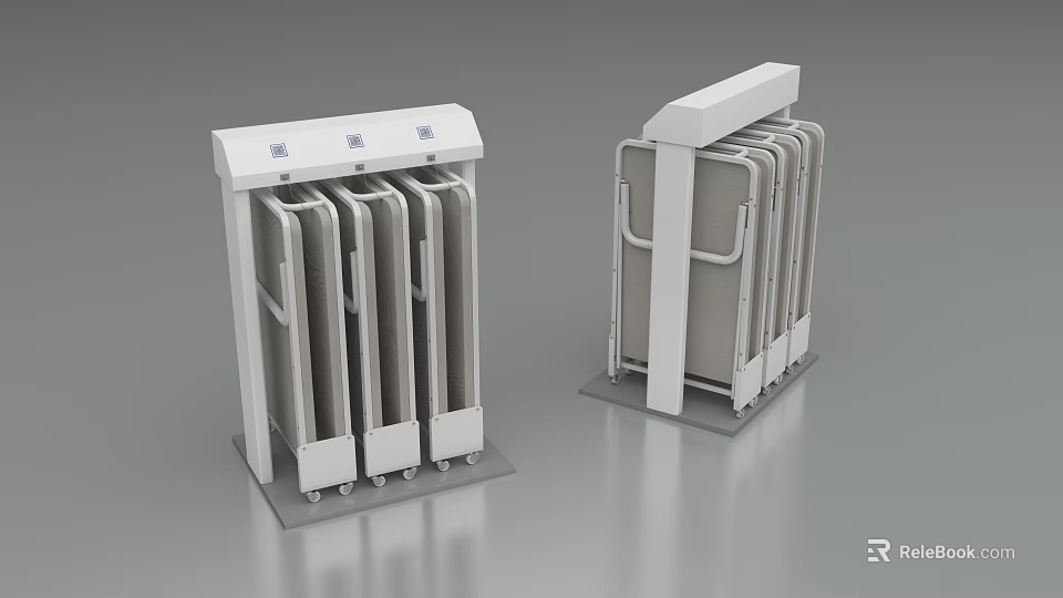 White Metal Turnstiles With Multiple Lanes For Security Check Entrance Exit 3d model 