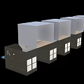 Industrial Equipment Four Units With Black Main Body White Cubic Tops And Blue Connecting Pipes