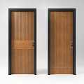 Two Wooden Doors With Vertical Stripes Horizontal Decor Metal Handles And No Entry Signs