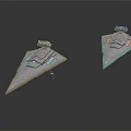 Two Triangular Sci Fi Spaceship Models With Detailed Gray Metallic Structure