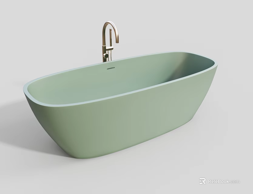 Modern Light Green Oval Shaped Freestanding Bathtub With Golden Faucet 3d model 