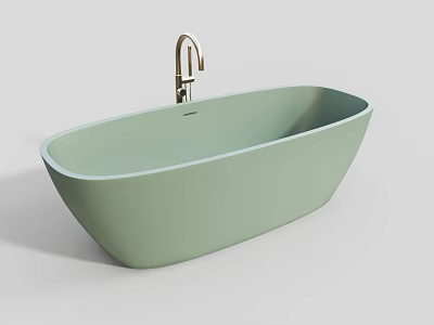 Modern Light Green Oval Shaped Freestanding Bathtub With Golden Faucet 3d model