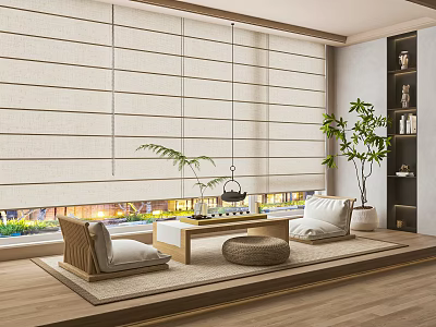 Cozy Home Balcony Design With Linen Roman Blinds Wicker Sofas And Potted Plants 3d model