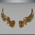 Golden Angel Wings Sculpture With Intricate Feather Details Against Dark Background And Shiny Reflections