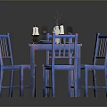 Home Dining Furniture Set With Table Four Chairs Tableware Wine Glasses And Vase