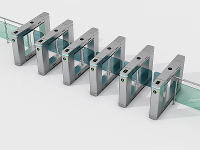Stainless Steel Public Facility Turnstiles With Glass Railings For Public Access Control 3d model