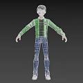 Man Wearing Green Jacket White Stripes Black T-shirt Blue Pants White Shoes Arms Outstretched