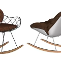 Two Brown Upholstered Accent Chairs with Metal Frame and Wooden Rocker Base