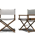 Two Director's Style Leisure Chairs With Wooden Frame And White Canvas Seat Backrest