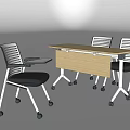 Modern Office Desk With Wooden Top And White Frame Paired With Rolling Chairs
