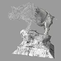 Silver Metallic Rhinoceros Sculpture Standing On Rocky Base Under Blue Sky