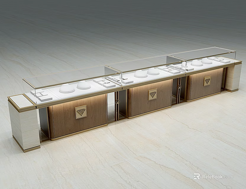 Modern Jewelry Store Interior With Glass Display Cases And Elegant Cabinets 3d model 