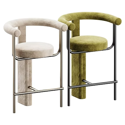 Modern Beige And Green Velvet Bar Stools With Metal Frame Design 3d model