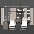 Modern Office Interior With Wooden Bookshelves Glass Partitions White Chairs And Potted Plants