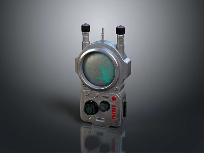 Silver Metallic Tech Device With Dual Antennas Round Green Screen And Control Buttons 3d model