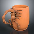 Orange Clay Mug Featuring Scorpion Shaped Handle And Detailed Craft Design